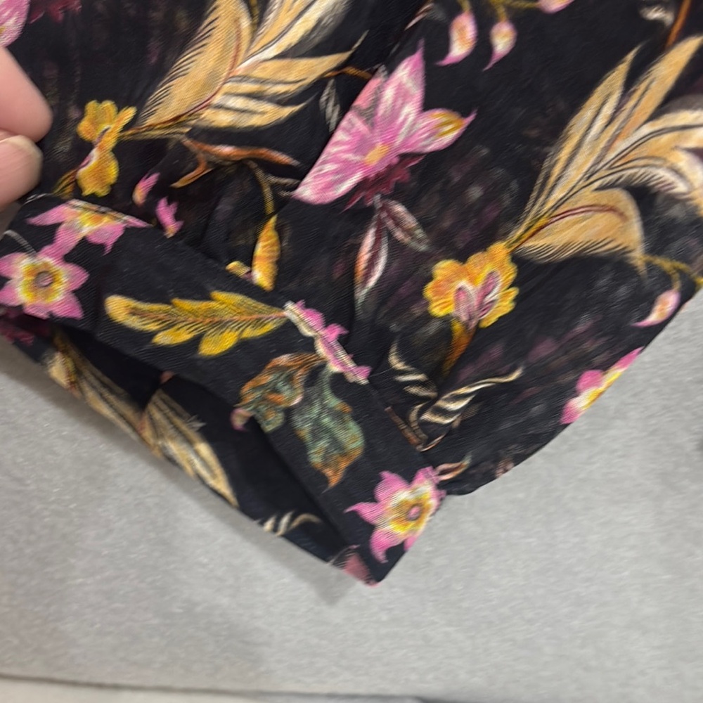 LOFT Black blouse with Pink Floral Design - Picture 8 of 13
